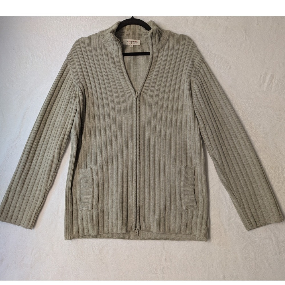 Rodier Homme Merino‎ Wool Ribbed Zip Cardigan Sweater Jacket Small Pockets